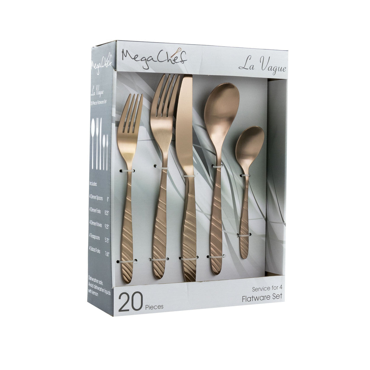 Mega Chef La Vague 20 Piece Flatware Utensil Set, Stainless Steel Silverware Metal Service for 4 in